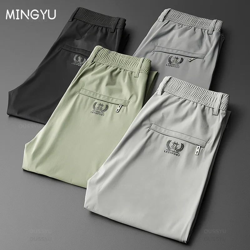 2024 Summer Men's Casual Pants Thin Soft Sports Zip Pocket Korea Grey Black Elasticity Lace-up Waist Jogging Work Trousers Male