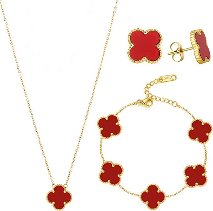 Clover Charm Set - Ruby Red