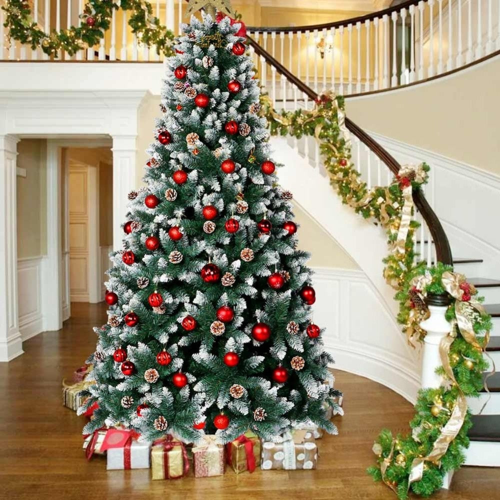 Artificial Decorated Pre Lit 7 Ft Christmas Tree With Pine Cones - My Home Accessories