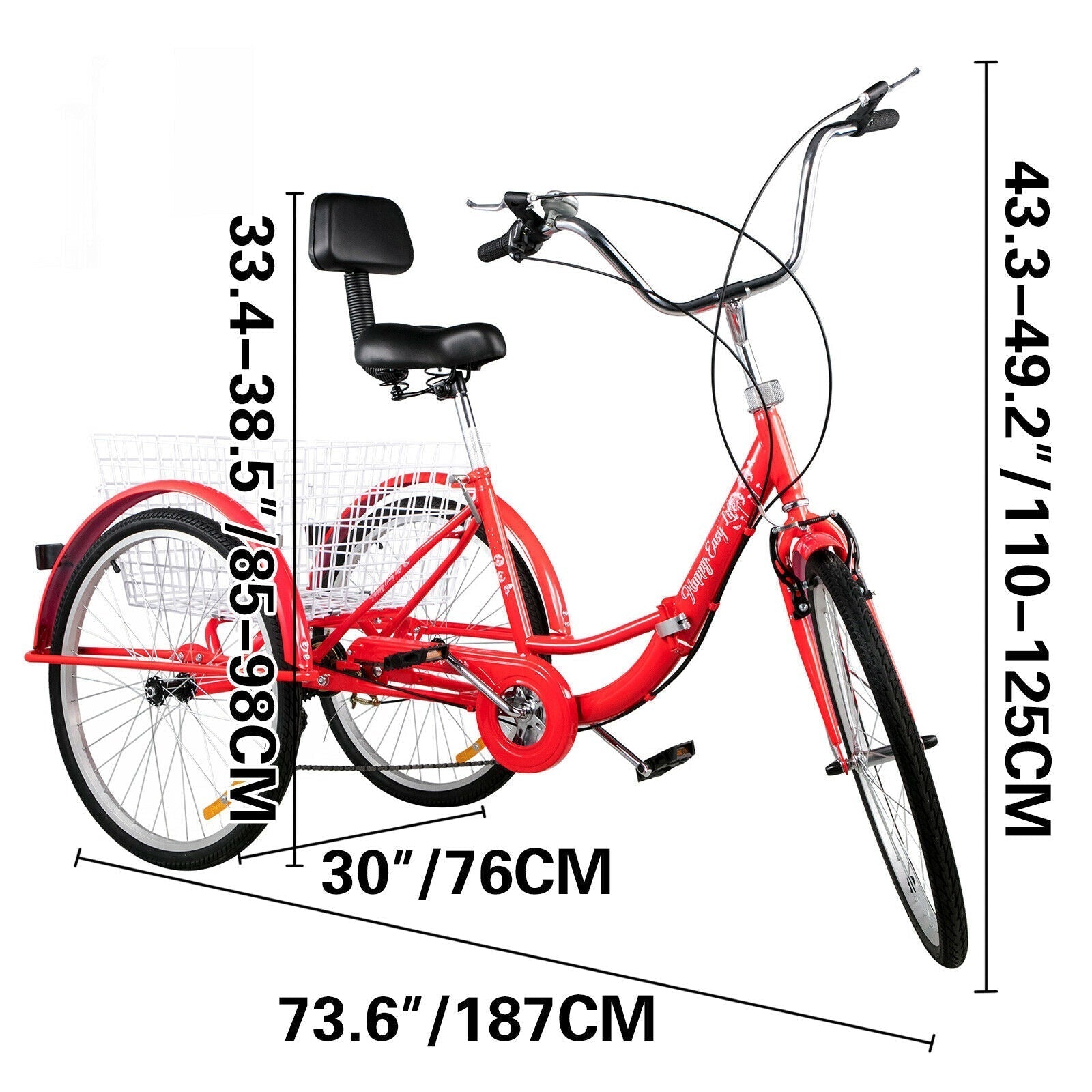 Folding Adult Three Wheel Tricycle Bike With Basket 26" - My Home Accessories