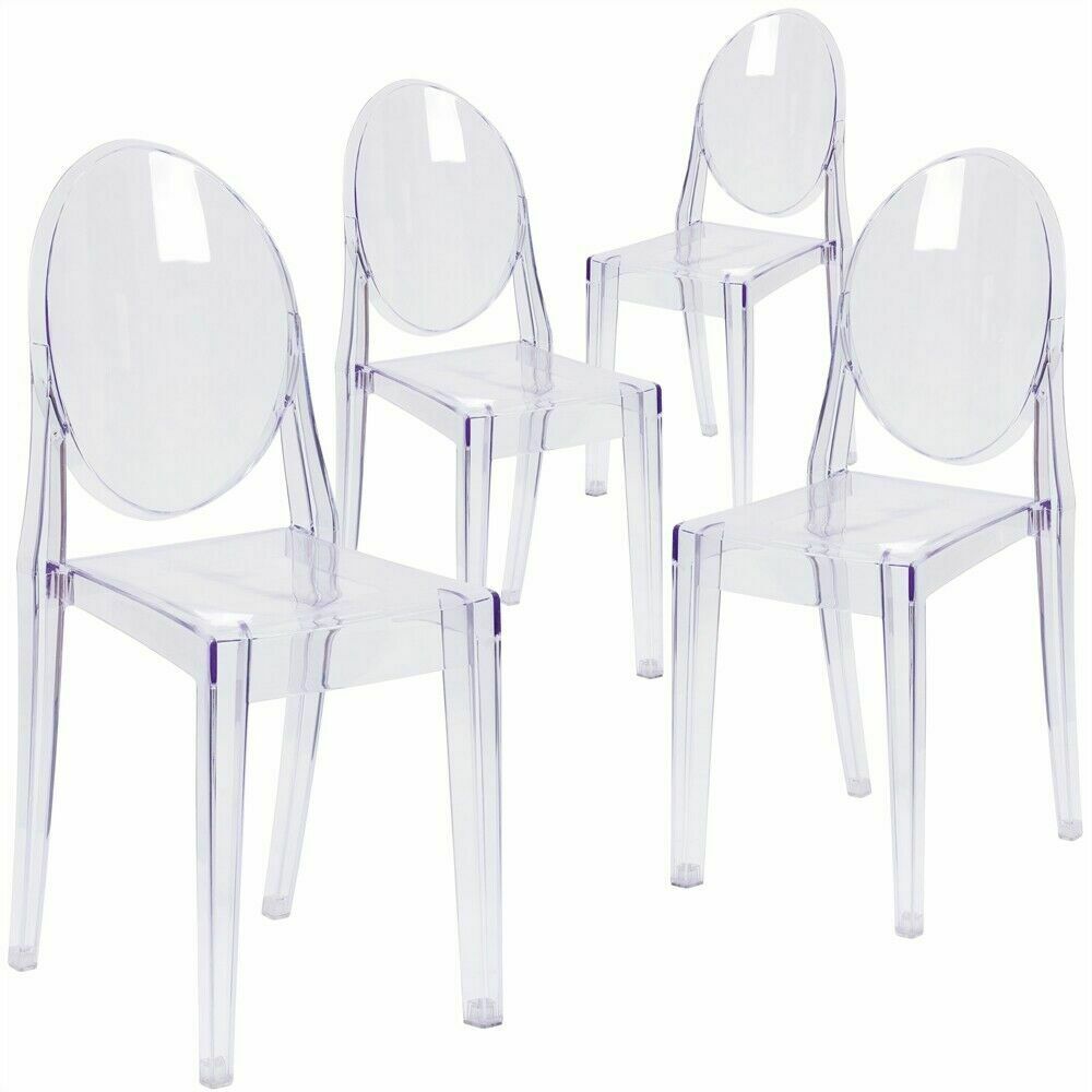 Transparent Oval Clear Acrylic Plastic Vanity Desk Chair 4x