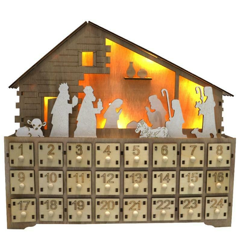 Traditional Wooden Reusable Christmas Nativity Advent Calendar